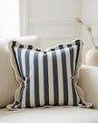 Navy blue square scalloped cushion cover by Ellenvale Trade, soft furnishings accessory with decorative scalloped edges.