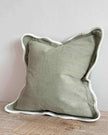 Chloe Sage Green and Cream Square Scalloped Edge Cushion Cover by Ellenvale Trade, soft furnishings with decorative scalloped border.