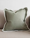 Chloe Sage Green and Cream Square Scalloped Edge Cushion Cover, soft furnishings by Ellenvale Trade, with elegant scalloped detailing.