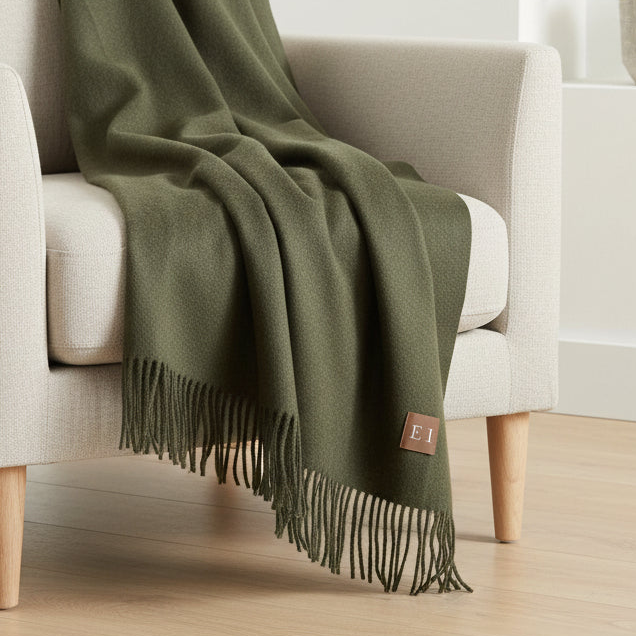 Della Olive Green Fine Knit Tasselled Throw Blanket