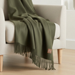 Della Olive Green Fine Knit Tasselled Throw Blanket