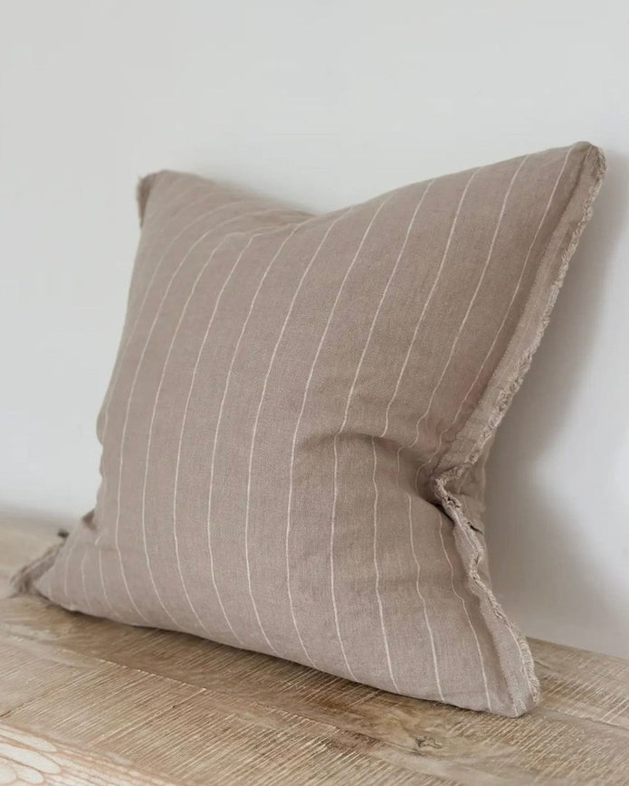 Ellenvale Trade Esmee beige narrow stripe cushion cover made of soft furnishings fabric, featuring subtle stripe pattern and plush texture.