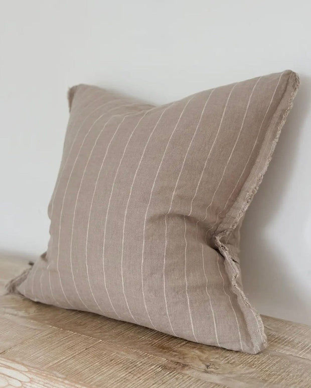 Ellenvale Trade Esmee beige narrow stripe cushion cover made of soft furnishings fabric, featuring subtle stripe pattern and plush texture.