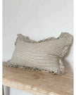 Olive green pinstripe linen cushion cover by Ellenvale Trade, rectangular soft furnishing with a stylish pinstripe pattern.