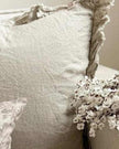 Hallie Natural Beige Cushion Cover by Ellenvale Trade, soft linen fabric with ruffled edges, rectangular decorative cushion for living room.