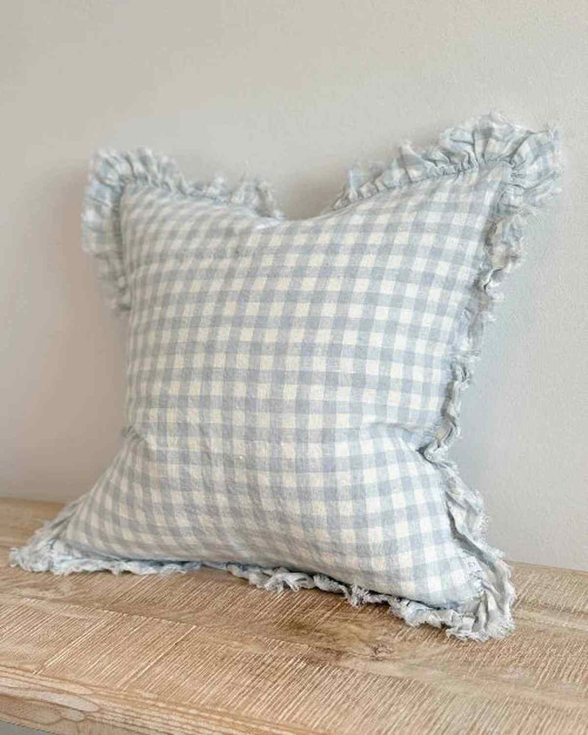 Ocean blue square Gingham cushion cover by Ellenvale Trade, soft furnishings with classic checked pattern.