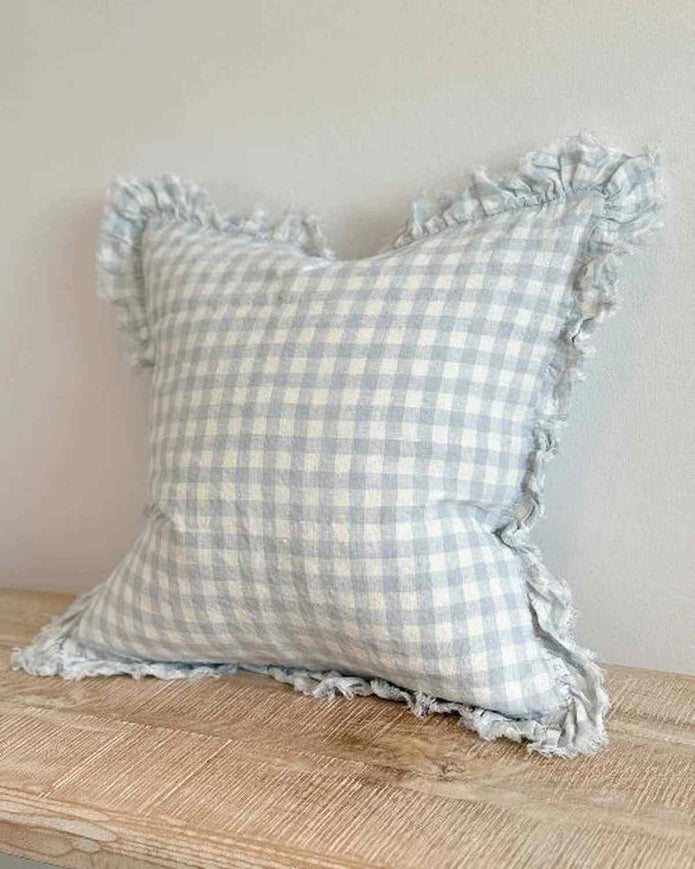 Ocean blue square Gingham cushion cover by Ellenvale Trade, soft furnishings with classic checked pattern.