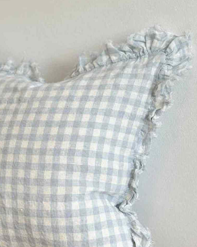 Ocean blue square gingham cushion cover by Ellenvale Trade, soft furnishings with classic checked pattern for cozy decor.