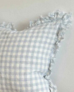 Ocean blue square gingham cushion cover by Ellenvale Trade, soft furnishings with classic checked pattern for cozy decor.