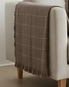 Soft brown checked knit throw blanket from Ellenvale Trade, cozy and lightweight soft furnishings with a fine check pattern.
