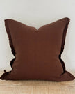 Dark brown linen blend cushion cover with ruffle details, square shape, from Ellenvale Trade Esmee collection.