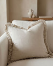 Grace beige square cushion cover with ruffle detail, soft furnishings by Ellenvale Trade, measuring 45cm x 45cm.