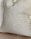 Olive green pinstripe cushion cover by Ellenvale Trade, standard size, soft linen fabric with a square shape and pinstripe design.
