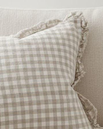 Hallie beige and white square gingham cotton cushion cover from Ellenvale Trade, soft furnishings for cozy home decor.