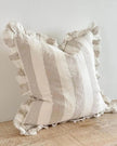 Hallie beige and white wide stripe square cushion cover made of cotton blend, soft furnishings from Ellenvale Trade.
