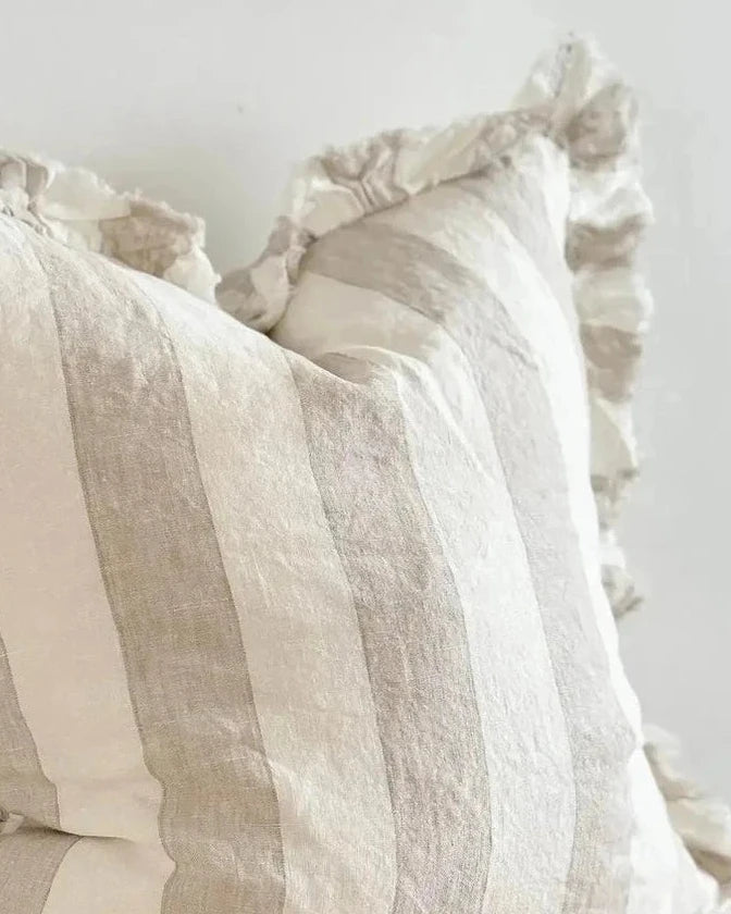 Hallie beige and white wide stripe square cushion cover by Ellenvale Trade, cotton blend, soft furnishings, 45cm x 45cm.
