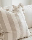 Hallie beige and white wide stripe square cushion cover made of cotton blend, soft furnishings by Ellenvale Trade.