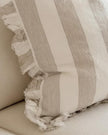 Hallie beige and white wide stripe square cushion cover made of cotton blend, soft furnishings by Ellenvale Trade.