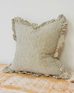 Olive green pinstripe cushion cover by Ellenvale Trade, extra large size, ruffled linen design for soft furnishings.