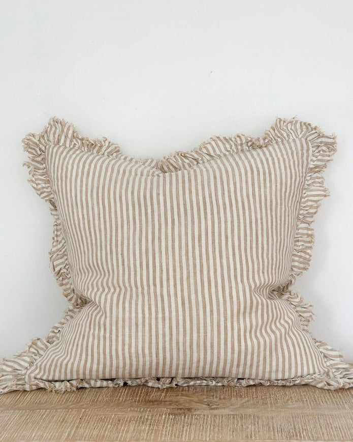 Light coffee brown pinstripe square cushion cover by Ellenvale Trade, made of soft furnishings fabric, 45cm x 45cm size.