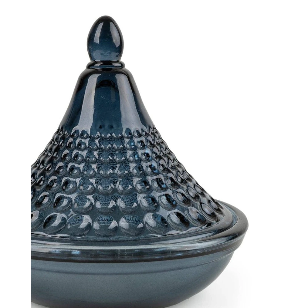 Embossed navy blue glass tagine-shaped candle from Candlelight Products Ltd, perfect for home decor.