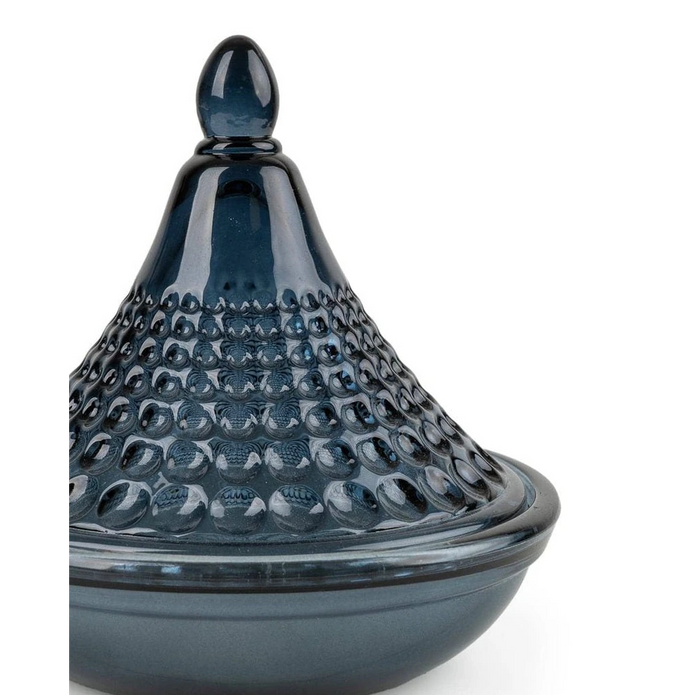 Embossed navy blue glass tagine-shaped candle from Candlelight Products Ltd, perfect for home decor.