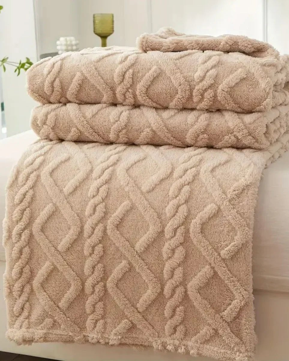 Emma Beige Fleece Large Blanket Throw - Soft FurnishingsSoft Furnishings - Lulu Loves Home