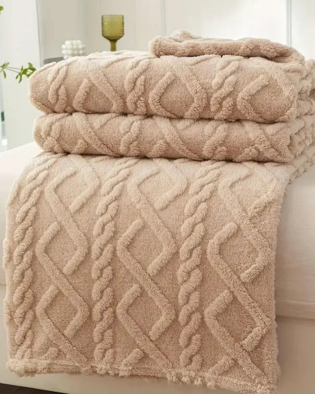 Emma Beige Fleece Large Blanket Throw - Soft FurnishingsSoft Furnishings - Lulu Loves Home