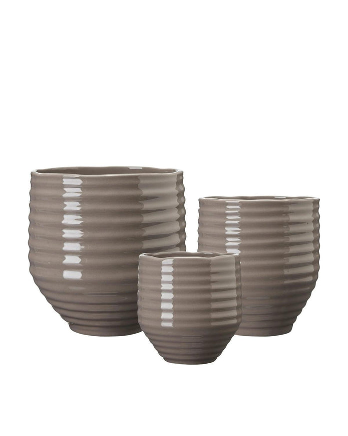 Evelyn Ceramic Taupe Ribbed Plant Pot - Home DecorHome Decor - Lulu Loves Home