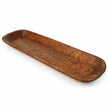 Extra-large rustic wooden dough bowl shown empty on white, with a long shallow basin and rounded ends.