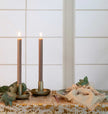 Shearer Candles taupe Christmas dinner candles arranged for holiday table decoration