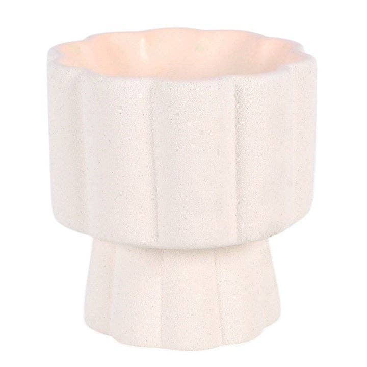 White scalloped pedestal wax melt and oil burner by Something Different Wholesale