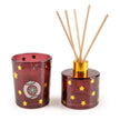 Burgundy stockings and Christmas baubles in a Candlelight Products Ltd diffuser and candle gift set, festive holiday decor and accessories