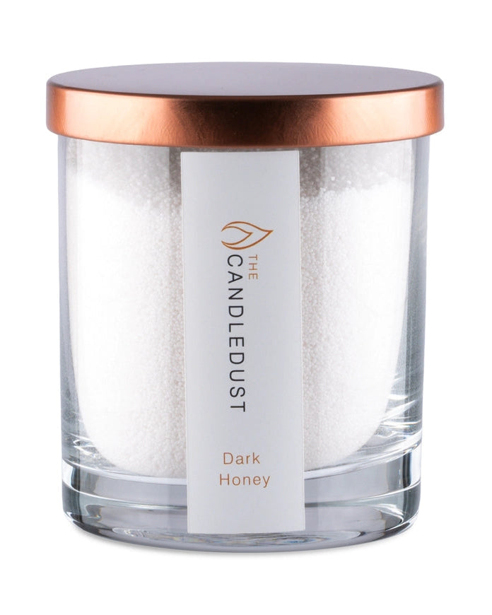 White scented candle sand jar kit by The Candledust, dark honey fragrance, showcasing the elegant home fragrance candle kit.