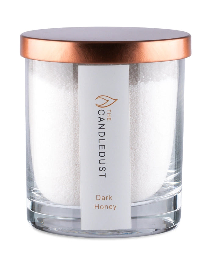 White scented candle sand jar kit by The Candledust, dark honey fragrance, showcasing the elegant home fragrance candle kit.