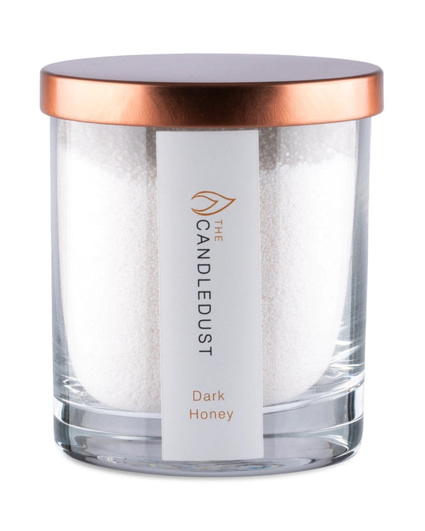 White scented candle sand jar kit by The Candledust, dark honey fragrance, showcasing the elegant home fragrance candle kit.