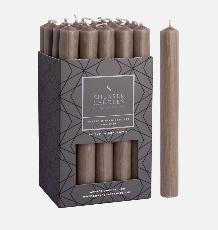 Set of Shearer Candles taupe Christmas dinner candles with a smooth finish, perfect for festive holiday table decor.