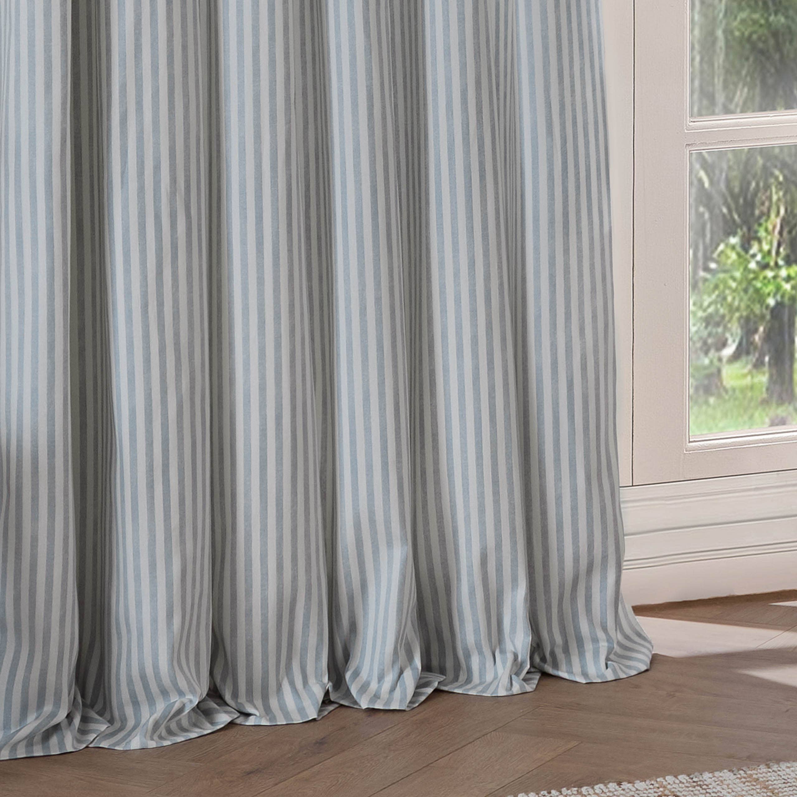 Yard Ocean Blue Striped Blackout Eyelet Curtains