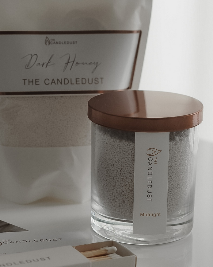 Candledust product with packaging and matches on a white background