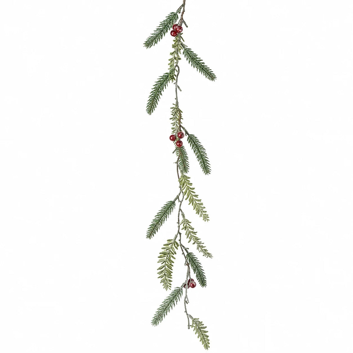 Green Fir And Red Berry Garland against a white studio background.
