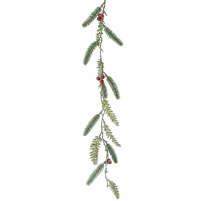 Green Fir And Red Berry Garland against a white studio background.