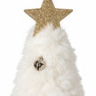 Close-up of white variant fluffy fabric and silver bell on Fluffy Christmas Trees With Bells.
