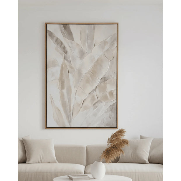 Large neutral feather wall art by Hill Interiors in a frame, suitable for modern home decor.