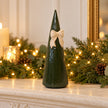 Satchville large forest green striped ceramic Christmas tree with decorative bow, 32cm tall