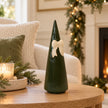Satchville forest green striped ceramic Christmas tree with bow, medium 24cm