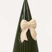 Satchville forest green striped ceramic Christmas tree with bow, medium 24cm
