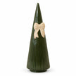 Satchville medium forest green striped ceramic Christmas tree with bow, 24cm