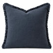 Front view of the navy blue frayed-edge square cushion cover on a white background.