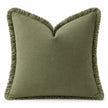 Frayed Edge Olive Green Cushion Cover, full front view showing the fringed border against white.