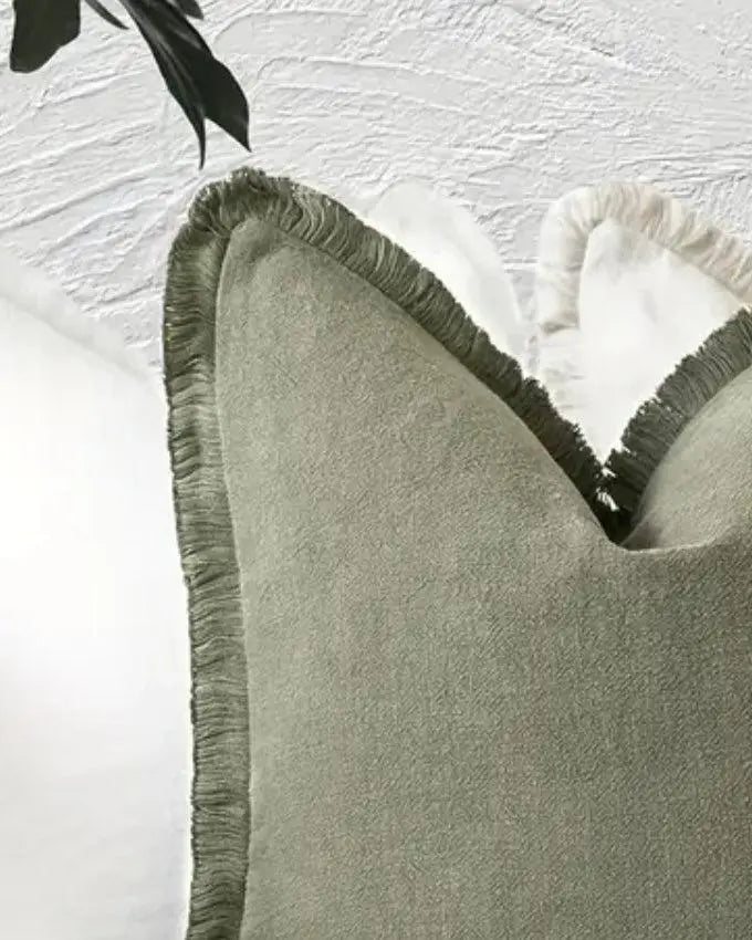 Frayed Edge Olive Green Cushion Cover - Soft FurnishingsSoft Furnishings - Lulu Loves Home